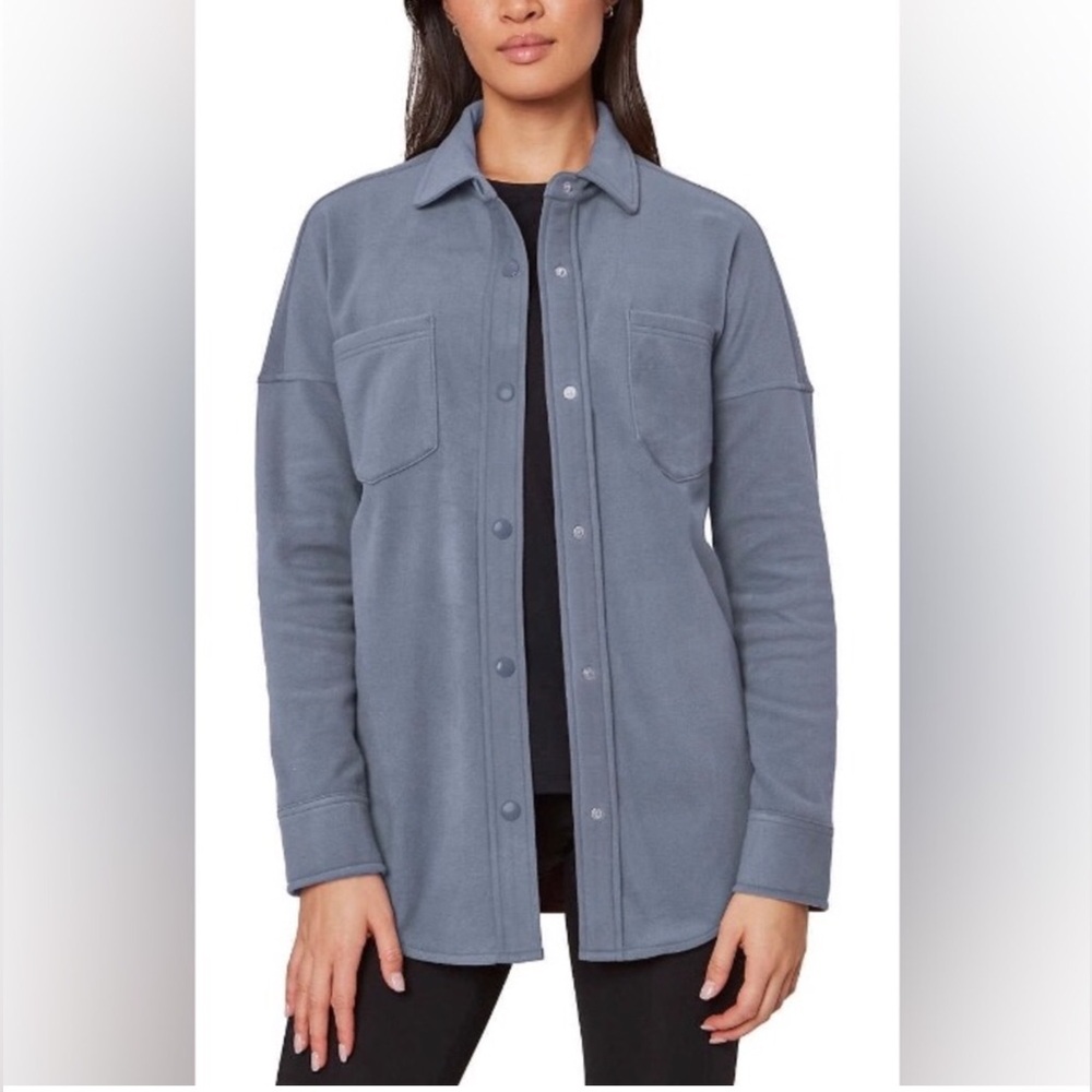 Mondetta Ladies' Cozy Warm Fleece Shacket Button Up Shirt Jacket, BLUE size S